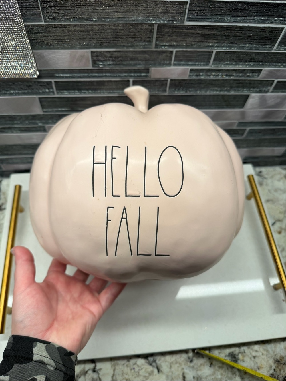 Rae Dunn Pale Pink Hello Fall Ceramic Pumpkin